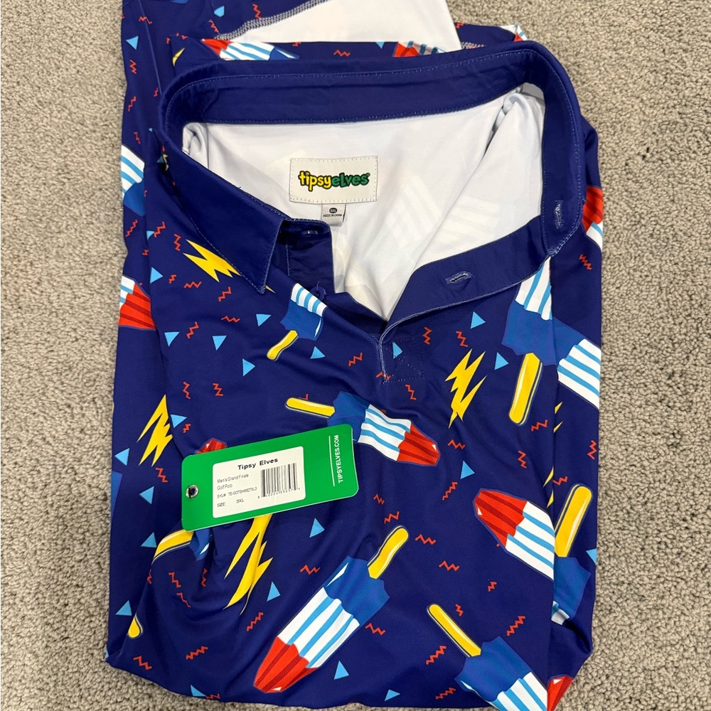 Tipsy Elves Blue Golf Shirt with Colorful Graphics Popsicles